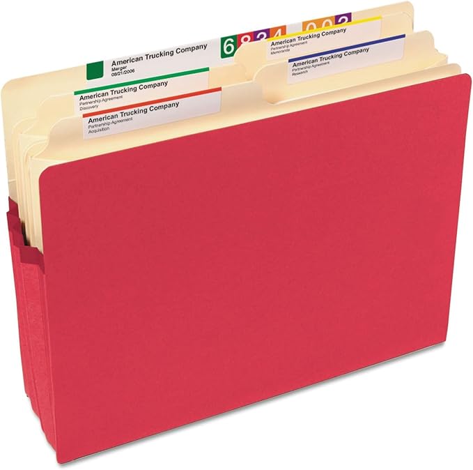 Smead File Pocket, Straight-Cut Tab, 1-3/4" Expansion, Letter Size, Red, 25 per Box (73221)
