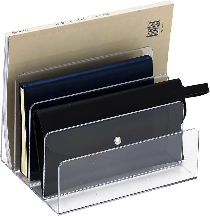 Sooyee Acrylic File Organizer for Desk, Mail Organizer Countertop,Clear | 4-Section File Holder, For Home Office, For Letter, Document, Notebook, Binder, Purse, Palette,Mail,Folder