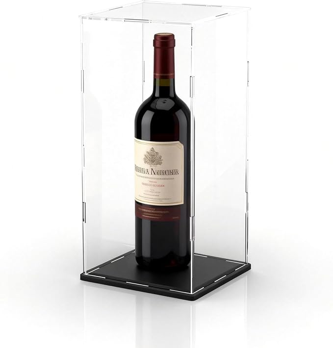 Acrylic Display Case, Clear Collectible Display Box with Matte Black Base & Lid, Dustproof Acrylic Showcase, Easy Self Assembly Display Case for Bottle and Action Figures, 5 x 5 x 14 inch