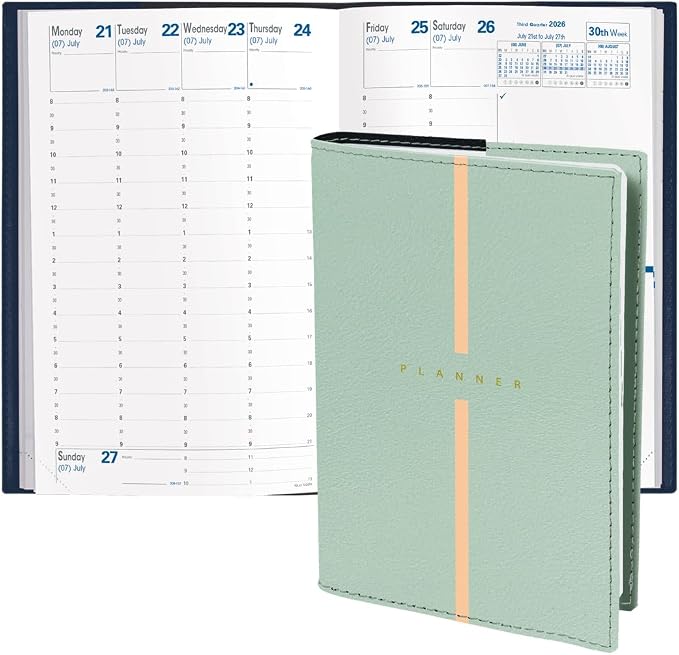 Quo Vadis 2026 Minister - Weekly/Monthly Planner - 12 Months, Jan. to Dec. - 6 1/4 x 9 3/8" - Grained Faux Leather Billy Green Cover- Time Management Appointment Organizer