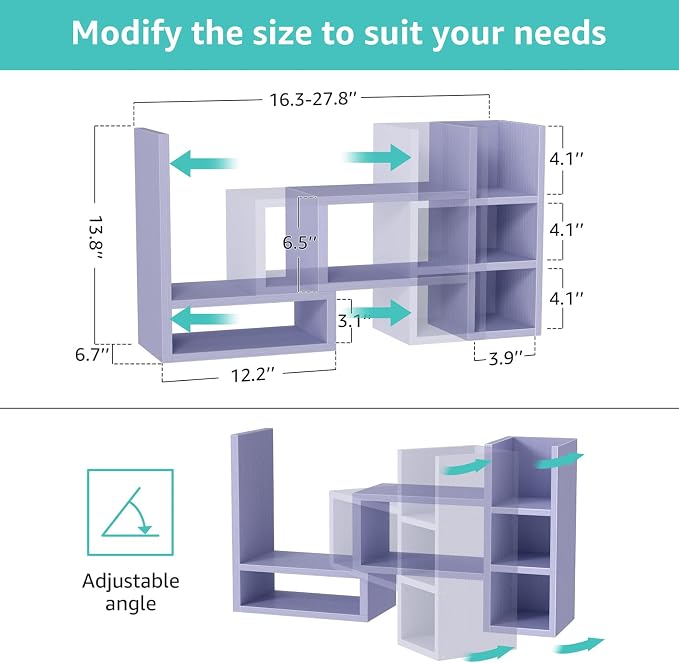 NUTIKAS Desk Shelves Desktop Organizer Shlef - Purple Office Organization for Top of Desk Organizers and Accessories Corner Bookshelf Table Top Shelving Small Hutch Decorations for Women Office