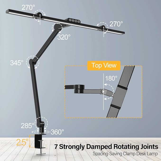 Desk Lamp with Clamp, Architect Led Desk Lamp for Home Office with Remote Control, 24W Ultra Bright Auto Dimming Computer Light Adjustable Table Light for Working Workbench (Remote)