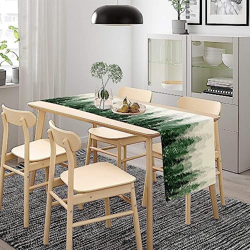 Green Forest Pine Trees Table Runner, Woodland Tabletop Scarf Home Kitchen Holiday Decor, Seasonal Farmhouse Rustic Dining Decorations Party Supply 13 X 36 Inch