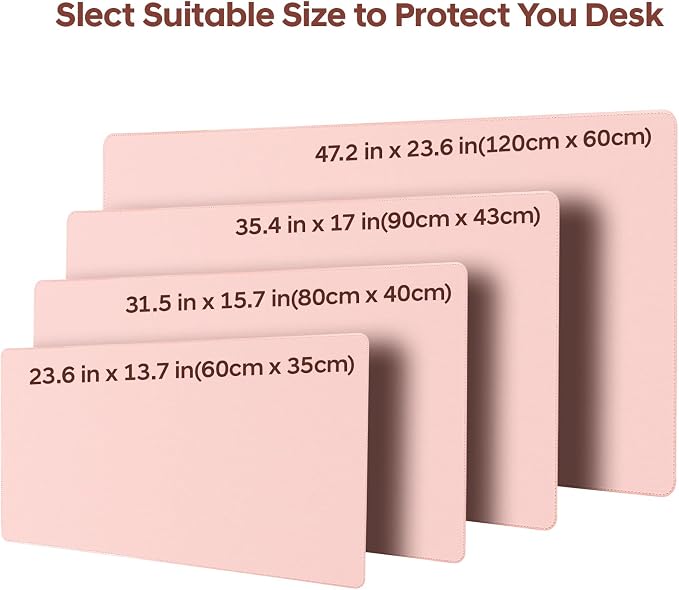 Leather Desk Pad Protector, Office Desk Mat, Large Mouse Pad, Non-Slip PU Leather Desk Blotter, Waterproof Computer Desk Writing Pad for Office and Home (Light Pink, 47.2" x 23.6")