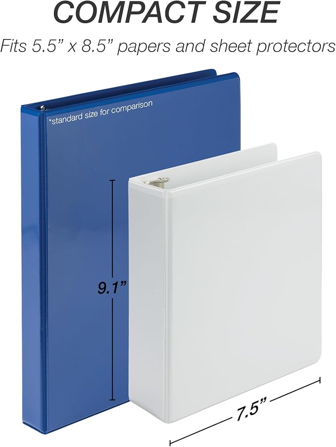 Samsill Durable 1 Inch Mini 3 Ring Binder, Round Ring Binder, Holds 5.5 x 8.5 Inch Documents, Customizable Cover, 1" View, Single, White