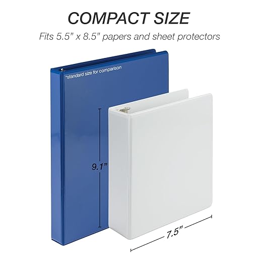 Samsill Economy 2 Inch Mini 3 Ring Binder, Made in The USA, 9.1" x 8.5" Round Ring Binder, Non-Stick Customizable Cover, White, 6 Pack