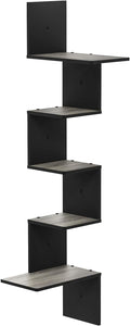 Furinno Rossi 5-Tier Corner Floating Shelves for Wall, French Oak | Rectangular Corner Wall Shelf, S-shape Radial Floating Book Shelf, Easy Assembly, for Bathroom, Bedroom, Living Room