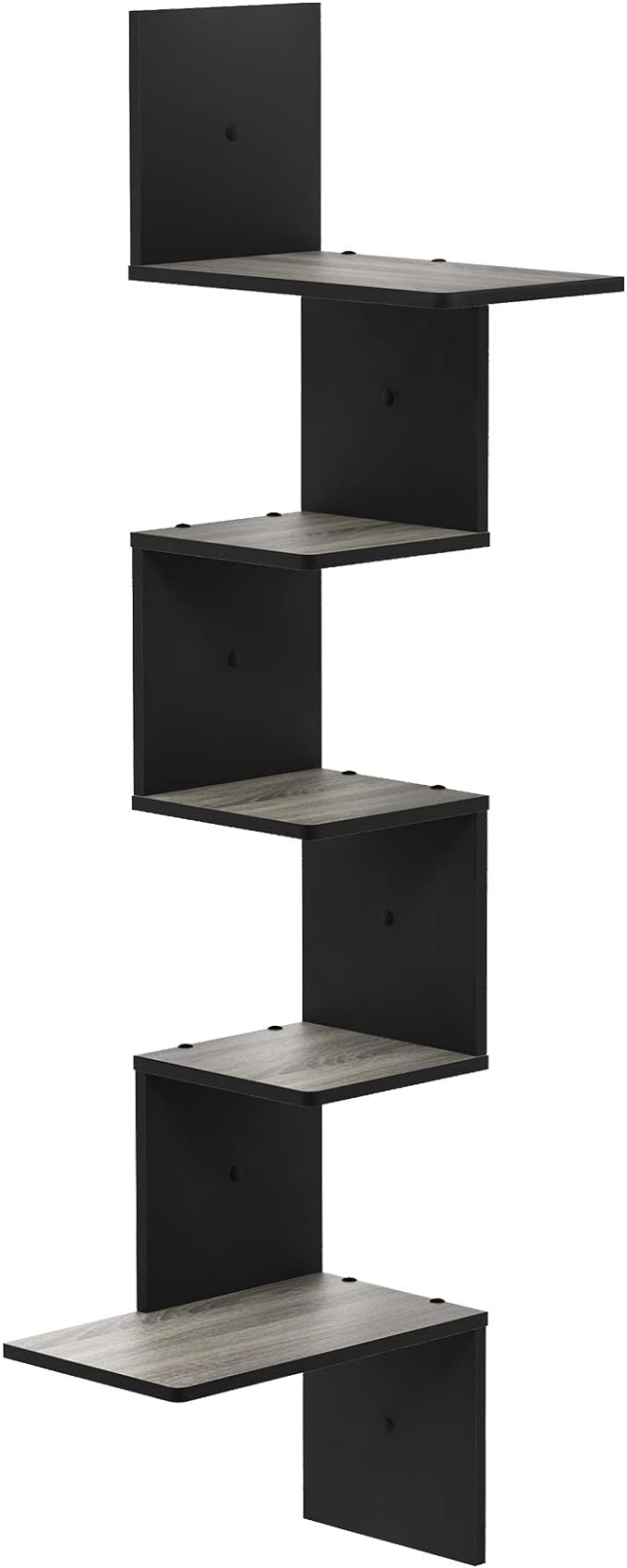 Furinno Rossi 5-Tier Corner Floating Shelves for Wall, French Oak | Rectangular Corner Wall Shelf, S-shape Radial Floating Book Shelf, Easy Assembly, for Bathroom, Bedroom, Living Room