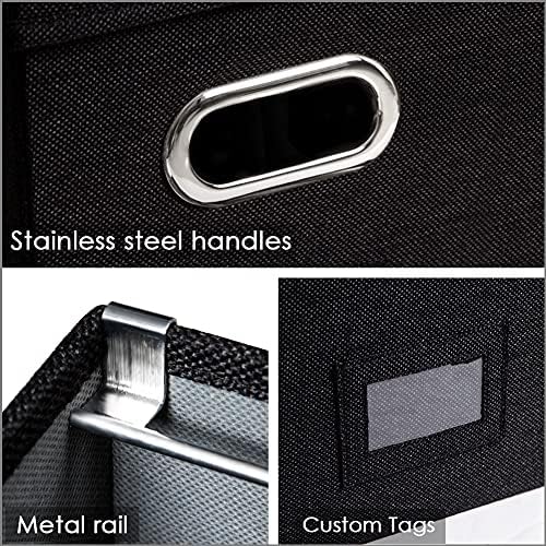 PRANDOM File Organizer Box - Set of 1 Collapsible Decorative Linen Filing Storage Hanging File Folders with Lids Office Cabinet Letter Size Black (14x9.3x10.8 inch)