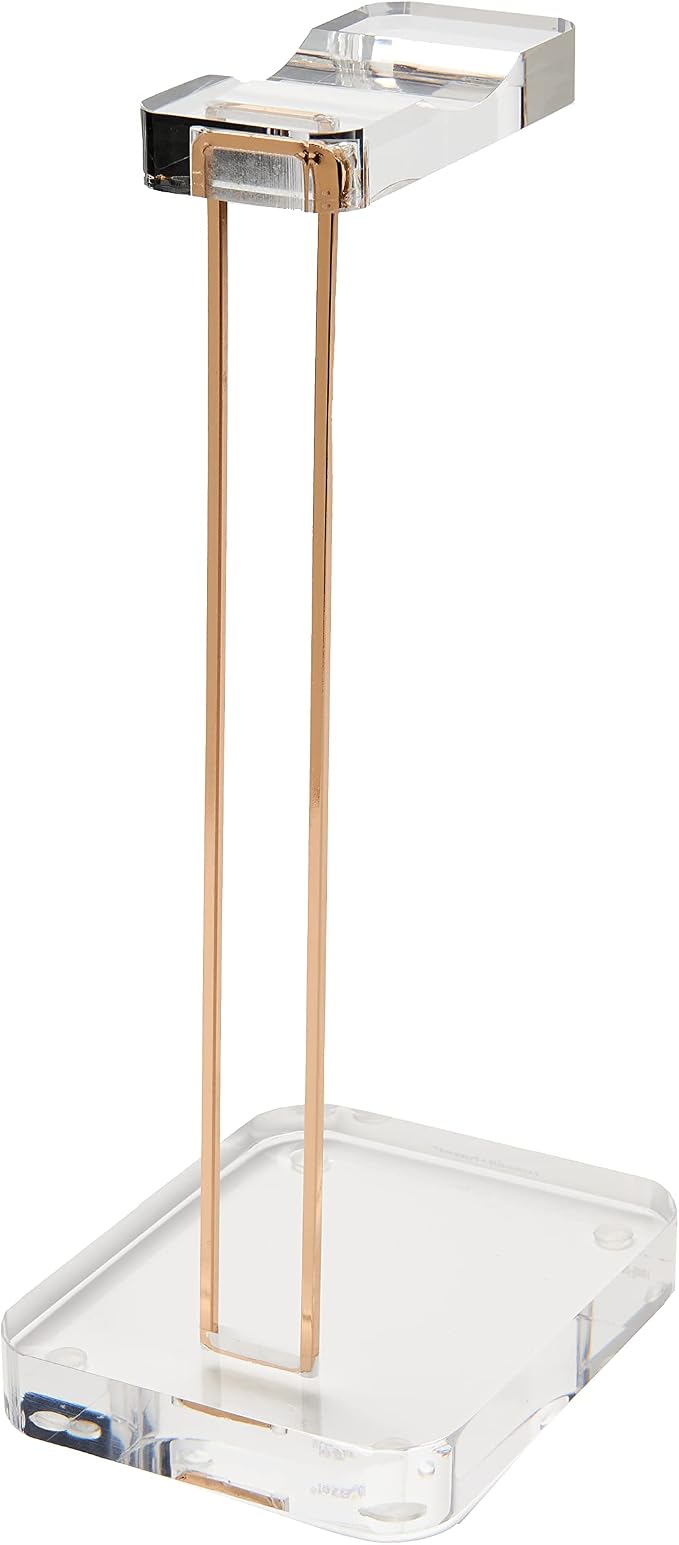russell+hazel Acrylic Headphone Stand with Gold Hardware, Clear | Displays and stores headphones on a crystal-clear acrylic stand. Gold-toned hardware & polished edges dress up any workspace.