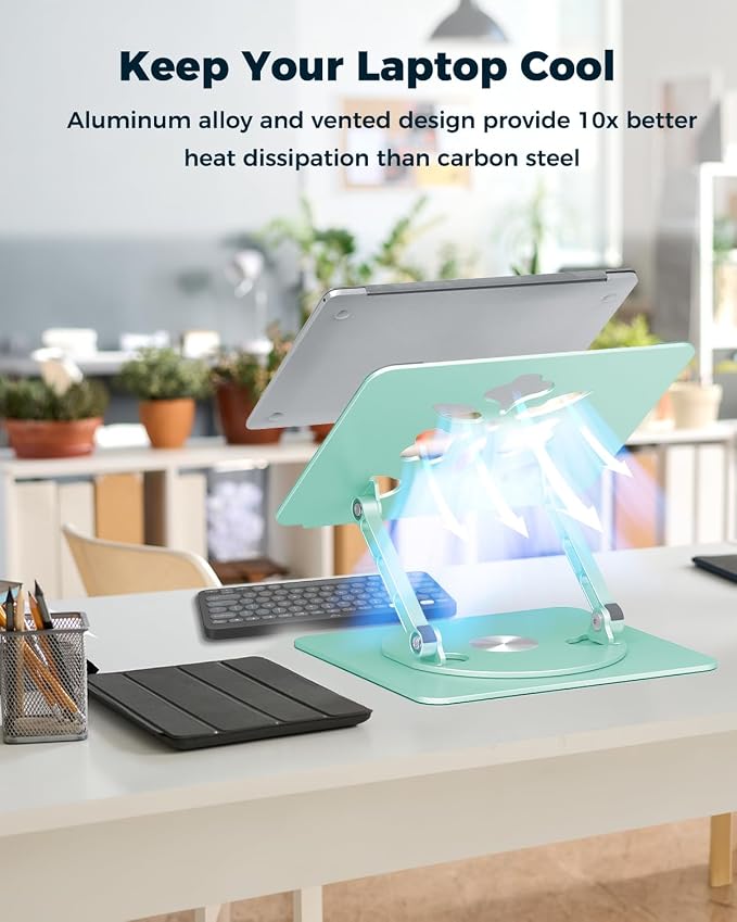 Aoviho 360° Rotating Laptop Stand for Desk | Adjustable, Foldable, Portable Aluminum Ergonomic Riser | Compatible with MacBook, Dell, HP & All Laptops 10-16 inch | Mint Green