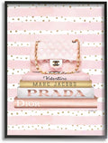 Stupell Industries 'Pink Purse Bookstack Over Stripes', Framed Giclee Art, Black, 24 x 30 Inches, Easy to Hang and Sturdy, Made in USA, by Amanda Greenwood