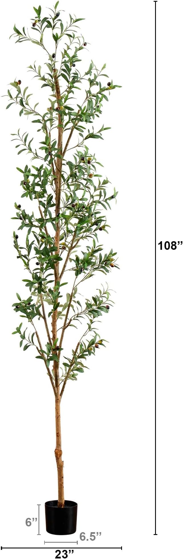 Nearly Natural 9 ft Artificial Olive Tree with Natural Trunk Floor Plant | Lifelike Fruits and Minimalist Leaves, Non-Decorative Nursery Planter, Elegant Statement Piece for Foyer or Office Decor