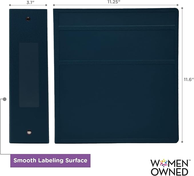 Carstens 3-Inch Heavy Duty 3-Ring Binder - Side Opening, Navy Blue, Durable Plastic, Precision No-Gap Rings, Waterproof Cover, No Pockets, Holds 400 US Letter Sheets, BPA-Free, Made in USA (1749-3R)