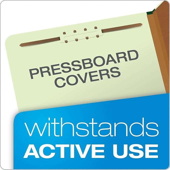 Pendaflex Pressboard Classification File Folders, 2 Dividers, 2" Embedded Fasteners, 2/5 Tab Cut, Legal Size, Light Green, Box of 10 (17176EE)