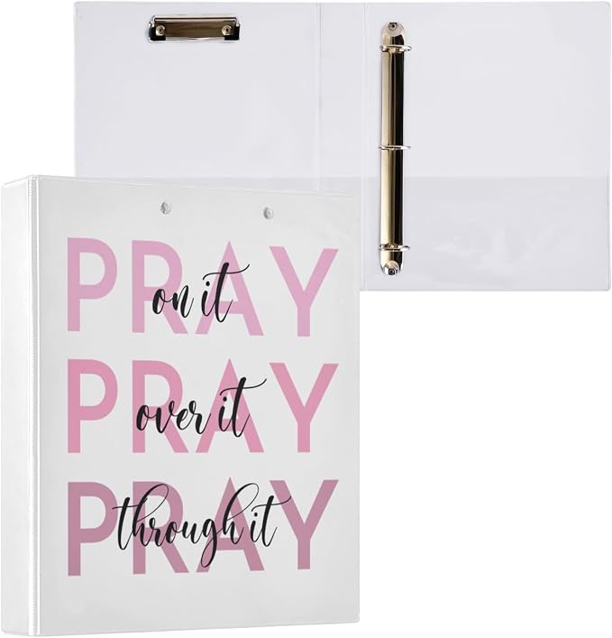 Pray on It Prayer Binder 3 Ring 1.5 Inch Binder with Clipboard&Pockets, Christian Hardcover Binders Heavy Duty Large File Folder for Office School Supplies - Holds 200 Sheets