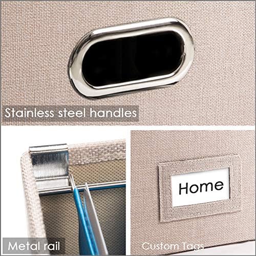 PRANDOM File Organizer Box - Set of 4 Collapsible Decorative Linen Filing Storage Hanging File Folders with Lids Office Cabinet Letter/Legal Size Light Grey (17x14x11.2 inch)