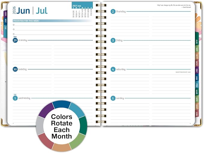 HARDCOVER Academic Year 2026-2027 Planner: 14 Months (May 2026 Through June 2027) 8.5"x 11" Daily Weekly Monthly Planner Yearly Agenda. Bookmark, Pocket Folder and Sticky Note Set (Rainbow Floral)