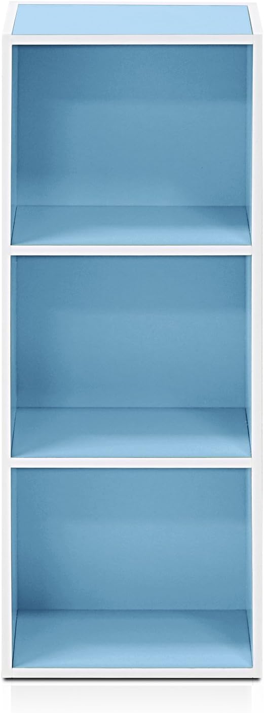 Furinno LUDER Book Shelf, 3-Cube Bookshelf, Bookcase with Open Shelves, 9.3 x 12 x 31.5, Easy Assembly, for Living Room, Bedroom, Home Office, White/Light Blue