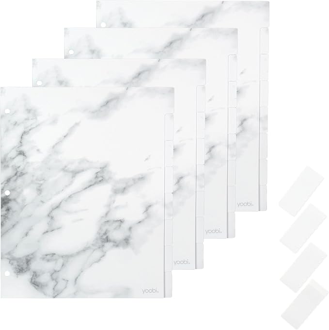 Yoobi Marble 8-Tab Binder Dividers, Poly, Sticky Labels, 4-Pack, Sturdy | 8-Tab Design, Sturdy Poly Construction, Blank Sticky Labels Included, 4-Pack