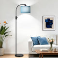 Nintiue Dimmable Black Floor Lamp, 1200 Lumens LED Edison Bulb Included, Arc Gold Floor Lamps for Living Room Modern Standing Lamp with Sky Blue Shade