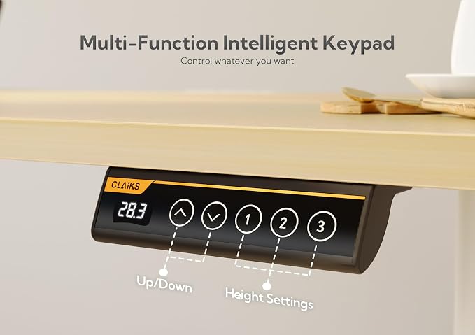 Claiks Electric Height Adjustable Standing Desk, 55x24 Inch, Nature | Smooth Height Adjustment, 3 Memory Presets, Cable Management Hub&Hook, Stable Steel Frame, 176lbs Capacity, Easy Assembly