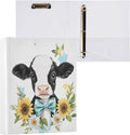 Sunflower Cute Cow Binder 1.5 Inch Binder with Clipboard&Pockets, Daisy Flower Cow Hardcover Binders 3 Ring, Heavy Duty Large File Folder for Office School Supplies - Holds 200 Sheets, 2 Pack