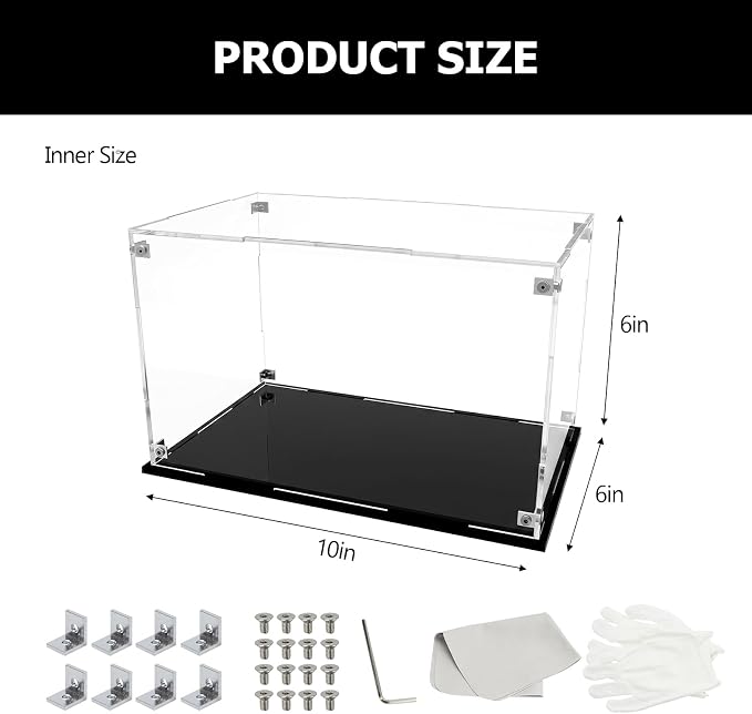 Assemble Clear Acrylic Display Box for Collectibles 10 x 6 x 6 Inch | Acrylic Box Dustproof Protection Glass Case, Clear Acrylic Action Figure Display Case for Display Action Figures Doll