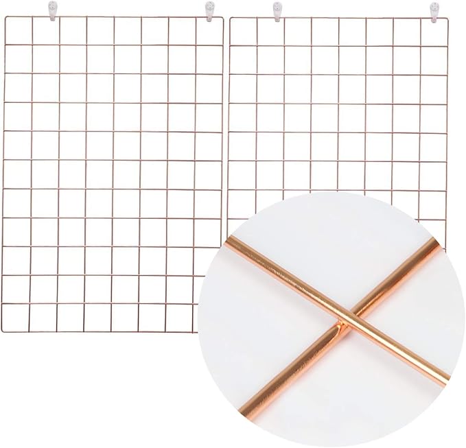 2 Pack Large Wall Grid Panels with Light and Clips, Photo Display Board, Picture Frame Collage Board, Wire Grid Wall Panel Room Decoration,Rose Gold | Picture Frames Collage , Wire Grid Wall Panel Room Decoration