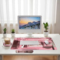 Cherry Blossom Mouse Pad Set Cute Cat Japanese Dessert Shop Street Gaming Mousepad 4in1 Desk Mat for Desktop Anti-Slip XXL Big Computer Ergonomic Mousepad with Wrist Support for Keyboard and Mouse