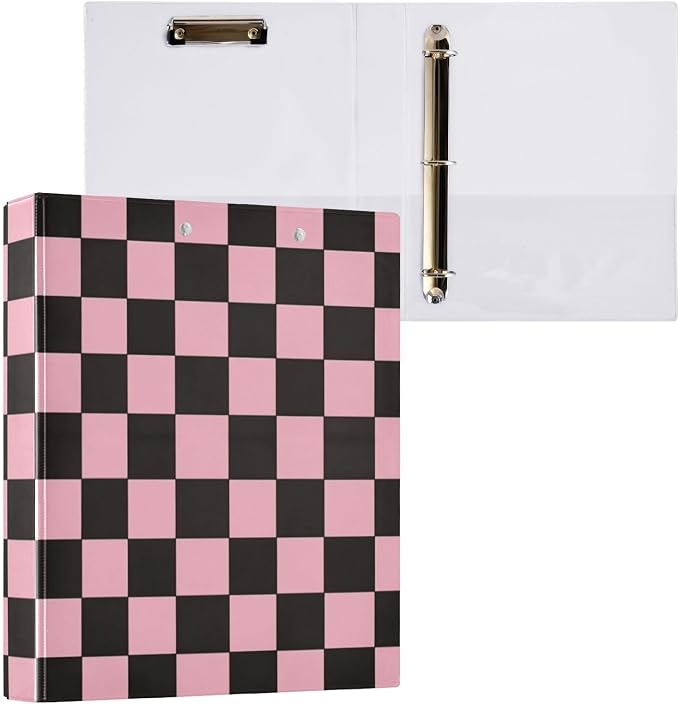 Black Pink Checkerboard 3 Ring Binders 1.5 Inch Clear View Three Ring Binders Versatile Binder for Work School Office Supply 1 Pack