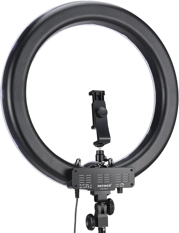 NEEWER 55W 18"/45cm Ring Light Kit [New Version], with Tripod Stand, RL-18 | 5600K Dimmable LED Ringlight, Phone Holder for iPhone, Lighting for Selfie Makeup Lash Tattoo Studio Photo Video Recording