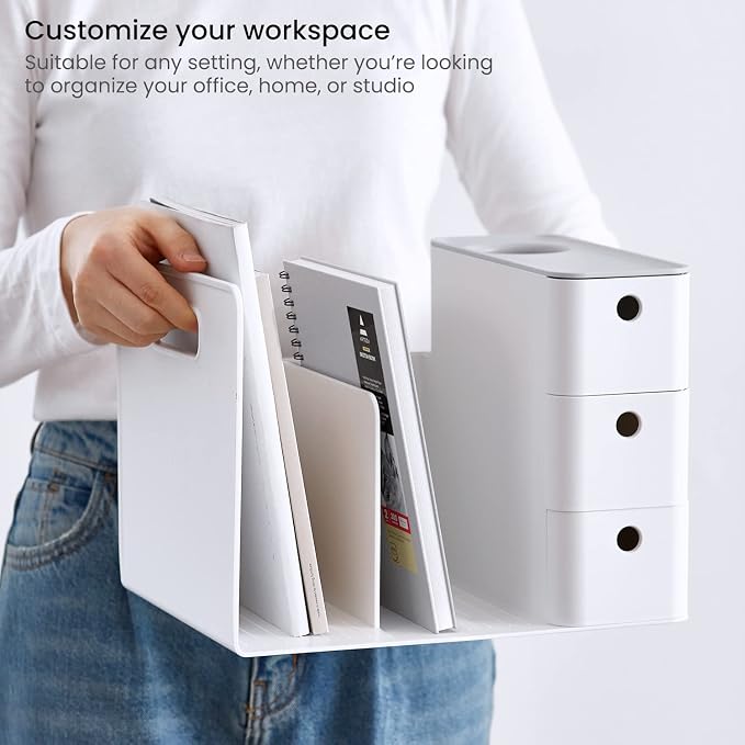 ARTEZA Desktop Storage Rack with Divider – 3 Drawers for Art and Office Supplies, Pencil Holder Organizer for Desk, 11.57 x 8.43 x 8.5 in, Cool Gray