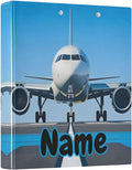 Custom 3 Ring Binder White Airplane Aircraft 1.5" Round Ring Binders Personalized Name View Binder with 200 Sheet for Kids School Supplies Women Men Office, 1 Pack