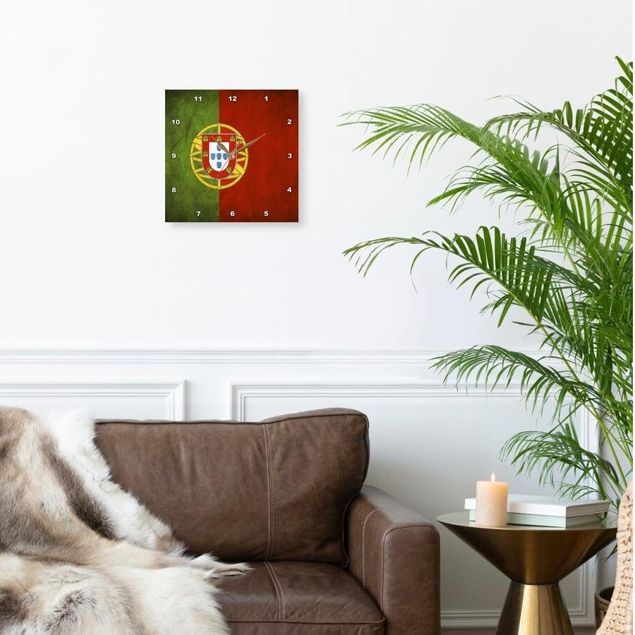 3drose Portugal Flag Wall Clock, 10 by 10-Inch