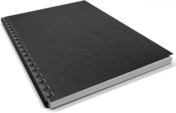Binditek 12 Mil Leather-Textured Polycovers, 8.5x11 Inches, Black, 100 Pack | Leather-Textured Binding Covers, 8.5x11 Inches Letter Size, Plastic Binding Presentation Covers, Square Corners, Unpunched