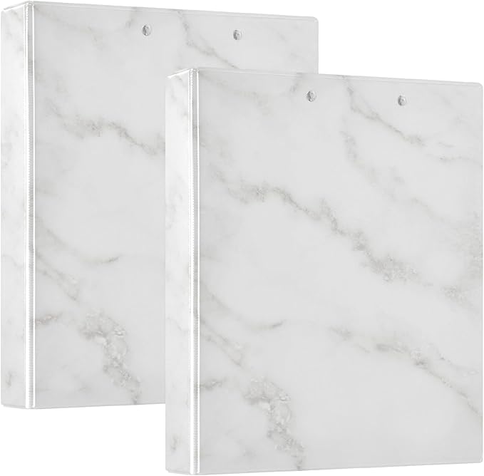 Marble Round Ring Binders 1.5 Inch White 3 Ring Clipboard Binder for Office School Work Supplies Document 200 Sheet Capacity Easy Open 2 Pieces