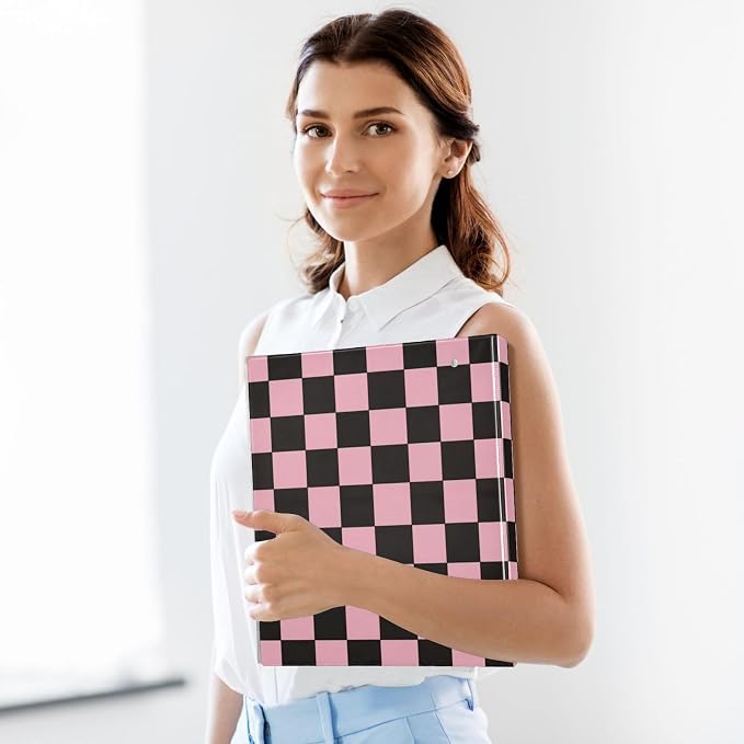 Black Pink Checkerboard 3 Ring Binders 1.5 Inch Clear View Three Ring Binders Versatile Binder for Work School Office Supply 1 Pack