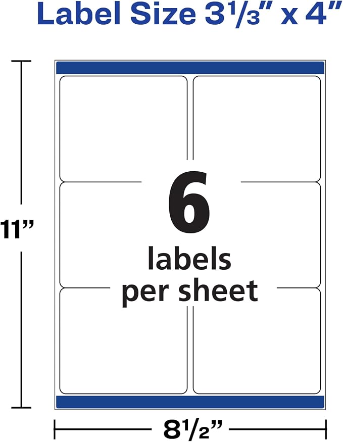 Avery Durable Waterproof Shipping Labels with Sure Feed Technology, 3-1/3" x 4", White, Laser Compatible, 300 Blank Labels Total, Great for Mailing, Branding, and More (5524)