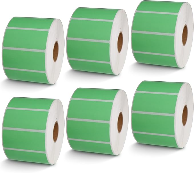 BETCKEY - 2.25" x 1" File Folder & Multipurpose Labels Compatible with Zebra & Rollo Label Printer,Premium Adhesive & Perforated[Green, 6 Rolls, 9000 Labels]