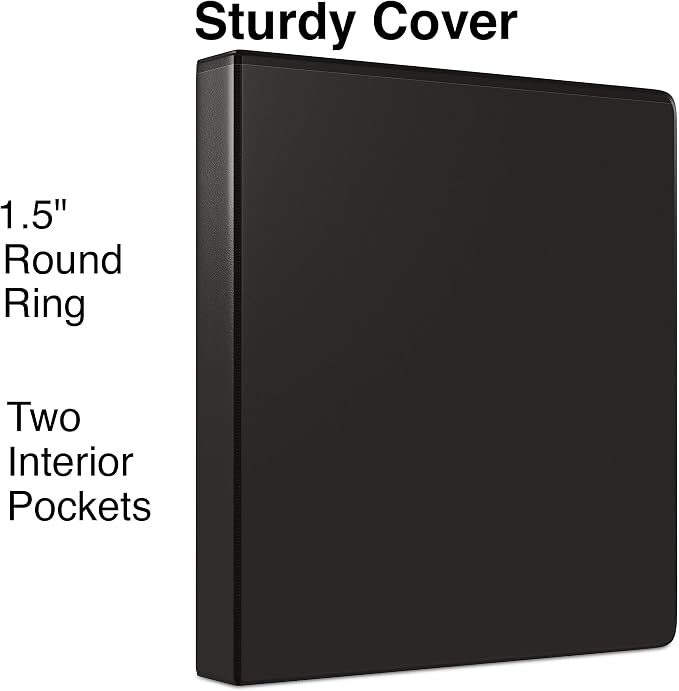Staples 1 1/2" 3-Ring View Binder, Black, 4/Pack