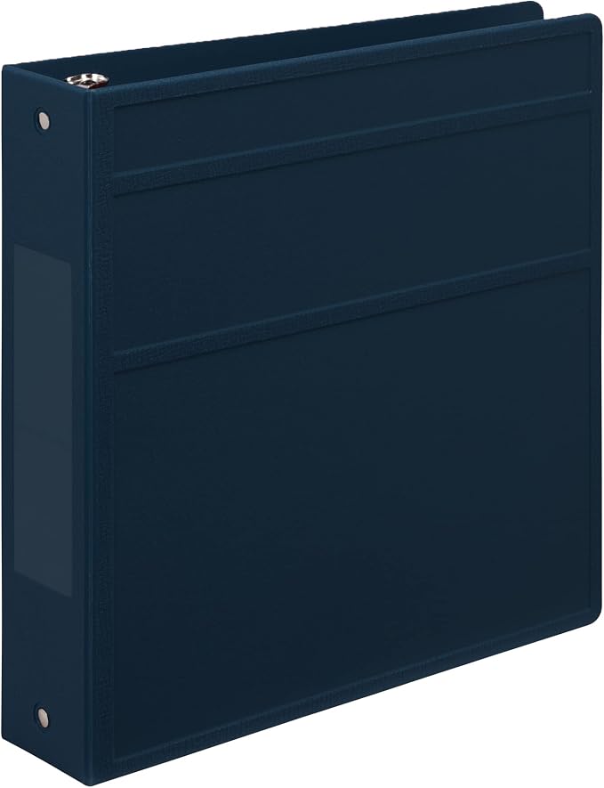 Carstens 2-Inch Heavy Duty 3-Ring Binder - Side Opening, Navy Blue, Durable Plastic, Precision No-Gap Rings, Waterproof Covers, No Pockets, Holds 300 US Letter Sheets, BPA-Free, Made in USA (2829-3R)