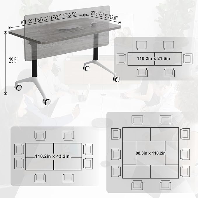 Conference Table,55.1''Folding Conference Room Table for 4-12 People,Mobile Flip Top MeetingTraining Table with Different Coulor and Styles for Offices, Classrooms,Meeting Room (6, 61''F)