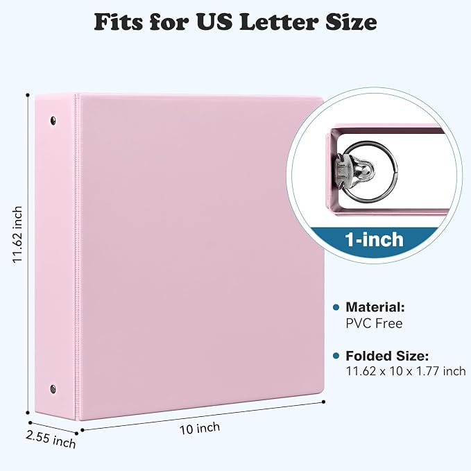 2-inch 3-Ring Binder with Pockets, Basic Binders 1''2'' Color Binders, Holds Letter Size 8.5'' x 11'',450 Sheet Capacity, Bundle 6 Pack for Back to School (2'' Pink- 6 Packs)