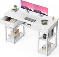 DUMOS 48-Inch Computer Desk with Drawers and Hook, White | Home Office Desk for Bedroom, Gaming Writing Study Desk with Adjustable Feet