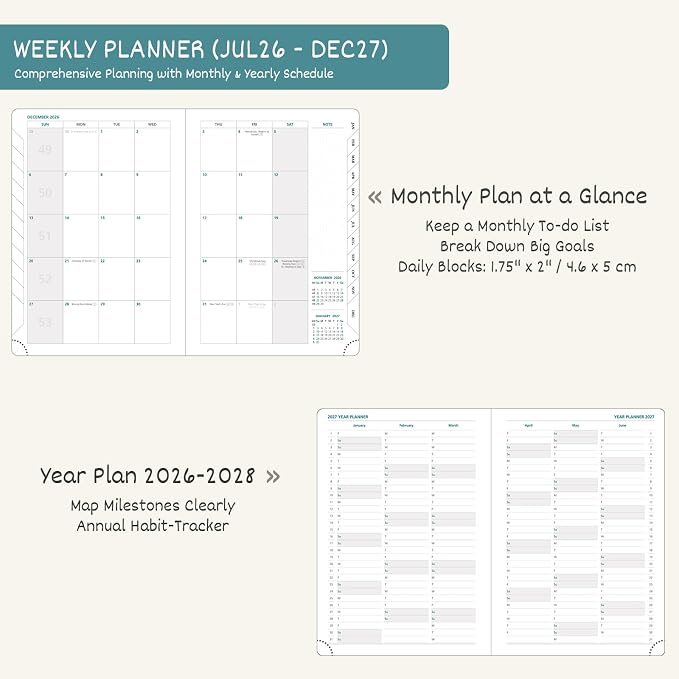 BEZEND Planner 2026-2027 Weekly and Monthly, Hourly Timeslot (A5-6"x8.5")