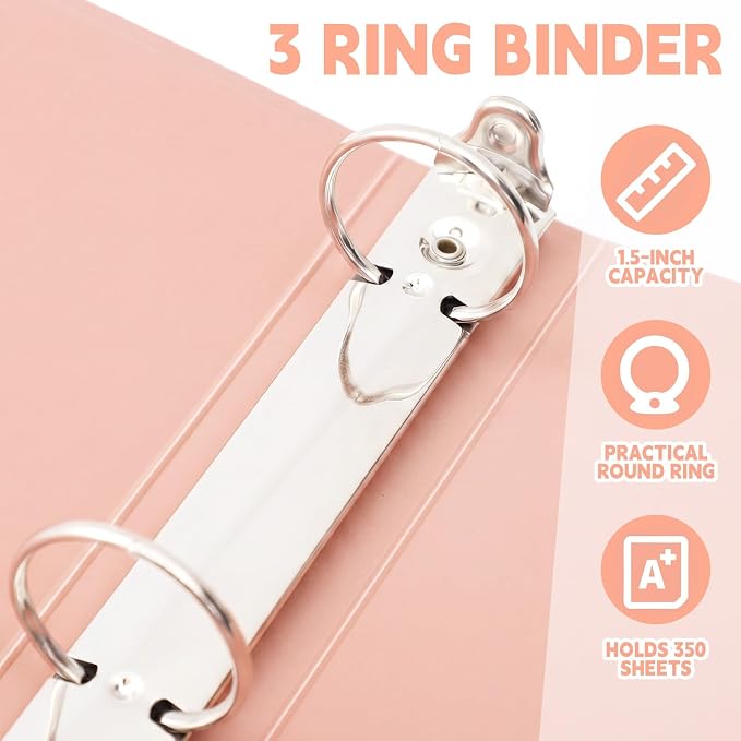 Henoyso 12 Pcs 1.5" 3 Ring Binders, Colored Binders, Neutral Color | Flexible Soft Binders, for Office School Business, Fits Letter Size 8.5'' x 11'' Paper, Holds 100 Sheets with 2 Pockets