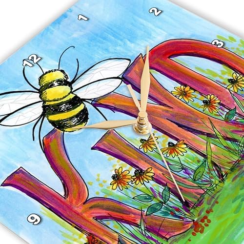 3dRose Wall Clock Silent - 13 inch - Bee Kind Painting - Quotes