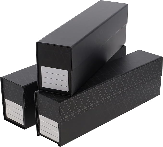 BCW QuickFold Card Boxes for Toploaders and Magnetics, Magnetic Lid, 3 Pack | Each box holds 225 toploaders or 50 magnetic holders, with quick assembly, a secure magnetic lid, and end labeling.