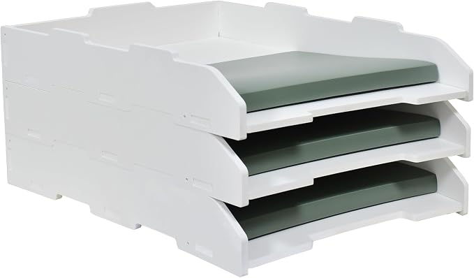 A3 Stackable Paper Tray, 3 Tier Desk File Organizer, Desktop Organizer for Office Supplies, File Storage, Letter Organizer /A3 Office File Folder,Home or Office School, White (Portrait-White-3-Tier)